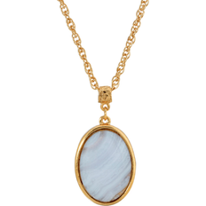 Agate Jewelry 1928 Jewelry Semi Precious Lace Oval Pendant Necklace - Gold/ Blue