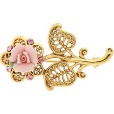 Gold Brooches 1928 Jewelry Rose Brooch - Gold/Pink