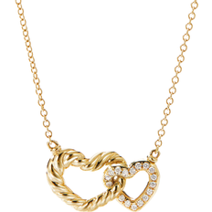David Yurman Double Heart Pendant Necklace - Gold/Diamond