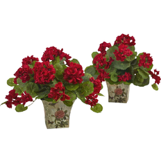 Nearly Natural Pots Nearly Natural Geranium Flowering Silk Plant with Floral Pot 2-pack