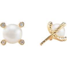 David Yurman Cable Stud Earrings - Gold/Pearl/Diamonds