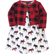 Hudson Baby Cotton Dress and Cardigan - Buffalo Plaid Moose (10159767)