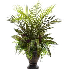 Garden Ornaments Nearly Natural Artificial Mixed Areca Palm, Fern and Peacock with Planter 27"