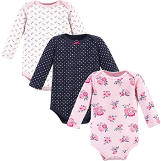 Hudson Baby Quilted Long Sleeve Bodysuits 3 Pack - Pink Navy Floral (10125832)
