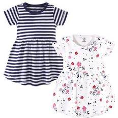 Touched By Nature Girl's Folral Breeze & Stripes Organic Dress 2-pack - Blue