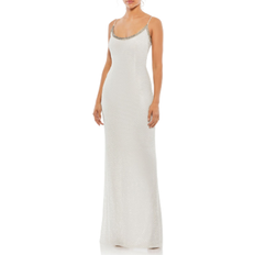 Mac Duggal Fully Beaded Scoop Neck Gown - White