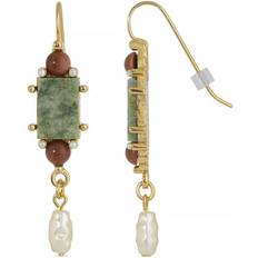 Brown Jewelry 1928 Jewelry Rectangle Drop Earrings - Gold/Green
