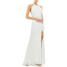 Mac Duggal Beaded Halter Jersey Evening Gown - White