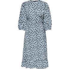 Rüschen Kleider Only Olivia 3/4-Sleeve Wrapping Middle Dress - Blue/Fog
