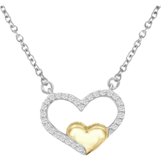 JewelonFire Double Heart Pendant - Silver/Gold/Transparent