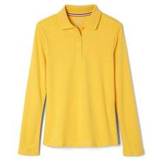 XXL Polo Shirts French Toast Girl's Long Sleeve Interlock Knit Polo with Picot Collar - Gold
