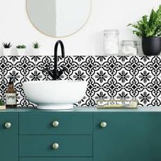 Easy-up Wallpaper RoomMates Ornate Tile Backsplash Peel and Stick Giant Wall Decal Black/White