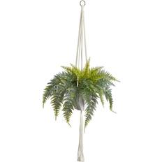 Nearly Natural 25" Fern Hanging Artificial Plant in Decorative Basket Green