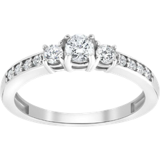 Pompeii3 Three Stone Round Engagement Ring - White Gold/Diamonds