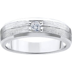 Pompeii3 Solitaire Brushed Diamond Wedding Ring - Silver/Diamonds