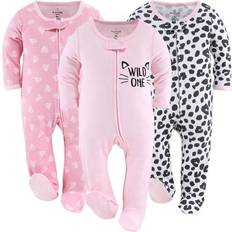Pajamases Children's Clothing The Peanutshell Baby Sleep N Play Footed Pajamas for Girls 3-pack - Cheetah & Pink Hearts