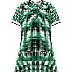 Maje Roxanne Houndstooth Sweater Dress - Green