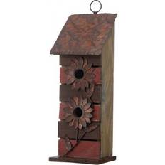 GlitzHome Two-Tiered Distressed Birdhouse with 3D Rustic Flowers 14.5"