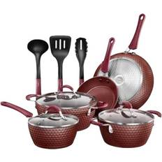 Induction Cookware Sets NutriChef Diamond Pattern Cookware Set with lid 11 Parts