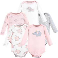 Hudson Baby Cotton Long-Sleeve Bodysuits 5-pack - Pink Gray Elephant