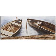 Cotton Wall Decor Olivia & May Coastal Pine Wood and Canvas Canoes At Dock Wall Decor 180.3x81.3cm