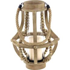 Candle Holders Olivia & May Rustic Wood/Glass Candle Holder with Rope Handle Candle Holder 40.6cm