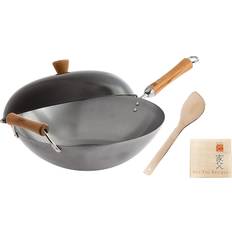 Wok Pans Uncoated Carbon Steel with lid 14 "
