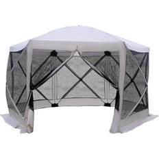 Garden & Outdoor Environment OutSunny 11.5'x11.5' 6-Sided Hexagonal Pop Up Portable Gazebo Canopy Tent with Mesh Netting Sidewalls- Beige and Black