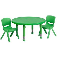 Flash Furniture Tables Flash Furniture 33"(Dia. Round Adjustable Plastic Activity Table Set W/2 School Stack Chairs Green