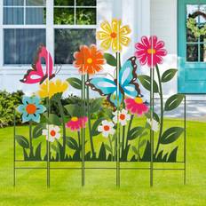 Easy-up Wallpaper GlitzHome 39.75 in. H Metal Silhouette Flowers and Butterflies Yard Stake Fence (5-Piece)