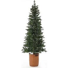 LuxenHome Flocked Pine Pre-Lit Christmas Tree