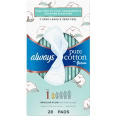 Always Pure Cotton with FlexFoam Size 1 Regular Flow Pads with Wings 28-pack 28-pack