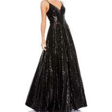 Mac Duggal V-Neck Sequined Ball Gown - Black