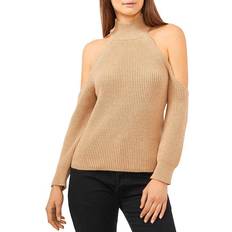 1.State Cold Shoulder Turtleneck Sweater - Latte Heather