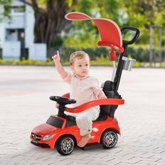 Aosom 3 in 1 Push Cars for Toddlers Ride on Push Car Sliding Walking Car with Sun Canopy Horn Sound Safety Bar Cup Holder for 12-36 Months, Red