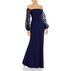 Blue - Evening Gowns Dresses Eliza J Floral-Embellished Off-the-Shoulder Gown - Navy