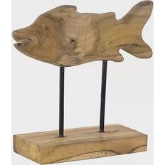 A&B Home Teak Fish with Stand in Natural Figurine 12.2"