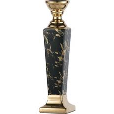 A&B Home Tall Gloss Black and Gold Candle Holder 16.9"