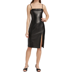 Susana Monaco Faux Leather Thin Strap Square Neck Dress - Black