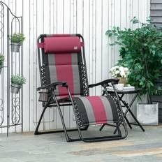 Garden Chairs OutSunny Zero Gravity Metal Outdoor Lounge Chair, Folding Reclining Patio Chair, with Cup Holder and Headrest in Red
