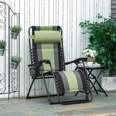 Zero gravity lounger Patio Furniture OutSunny Zero Gravity Metal Outdoor Lounge Chair, Folding Reclining Patio Chair, with Cup Holder and Headrest in Green