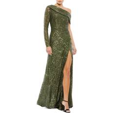 Mac Duggal Long Dresses Mac Duggal Sequined Drop Shoulder Faux Wrap Gown - Olive