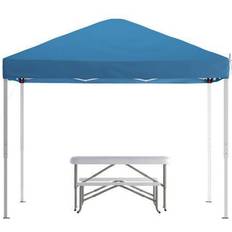 Flash Furniture Pavilions Flash Furniture Blue Pop Up Canopy Tent and Folding Bench Set