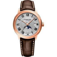 Raymond Weil Watches Raymond Weil Maestro Moonphase Rose Gold Leather-Strap Silver one-size