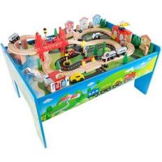 Toy Trains Hey! Play! Wooden Train Set Table Blue Blue