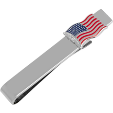 Tie Clips Cufflinks Inc Waving American Flag Tie Bar - Silver/Red/Blue