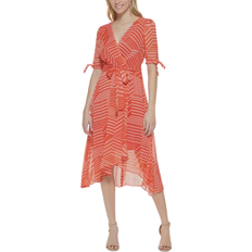 Tommy Hilfiger Striped Faux-Wrap Midi Dress - Bloom/Grenadine