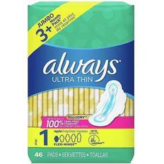 Always Menstrual Pads Always Ultra Thin Size 1 Regular Pads with Wings 46-pack