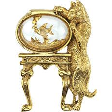 Gold Brooches 1928 Jewelry Cat And Fish Bowl Pin - Gold