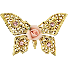 Gold Brooches 1928 Jewelry Crystal And Porcelain Butterfly Brooch - Gold/Diamond